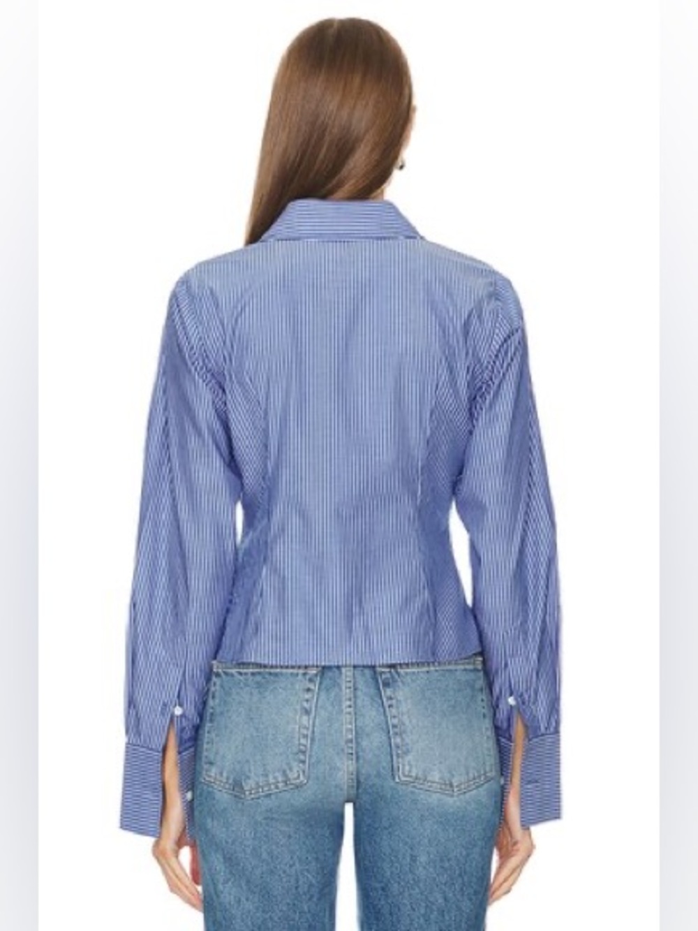 Helsa Pinstripe Poplin Fitted Shirt in Blue Pinstripe - Picture 3 of 5